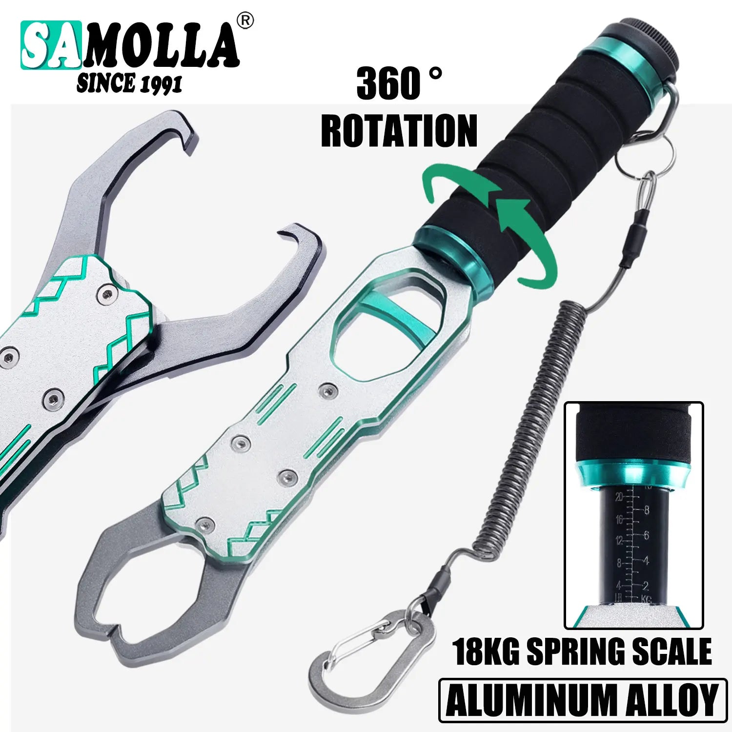 SAMOLLA New Fishing Grip Pliers Accessories Set Aluminum Alloy 18kg Spring scale 360 ° rotation Adjustable Grabber Tool Seawater