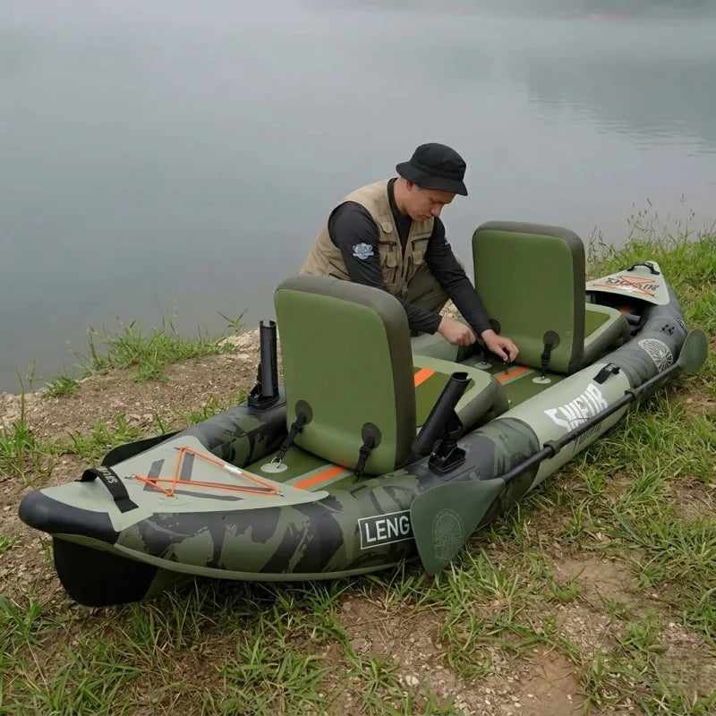Funwater 2-Person Inflatable bonito kayak Complete 12'*41" *6" with Paddle & Rod Holders Adjustable Seats and Carry Handle