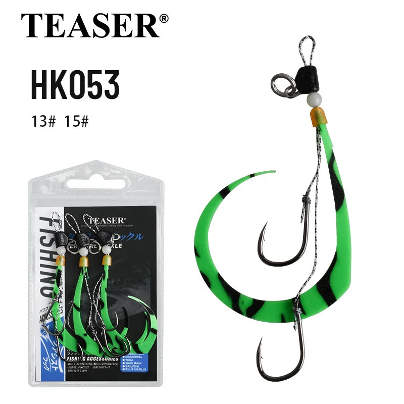 TEASER HK053 3pcs/bag Deep Sea Fishing Octopus Cuttlefish Jig Head Fishing Hooks Luminous Soft Squid Silicone Skirt Hooks
