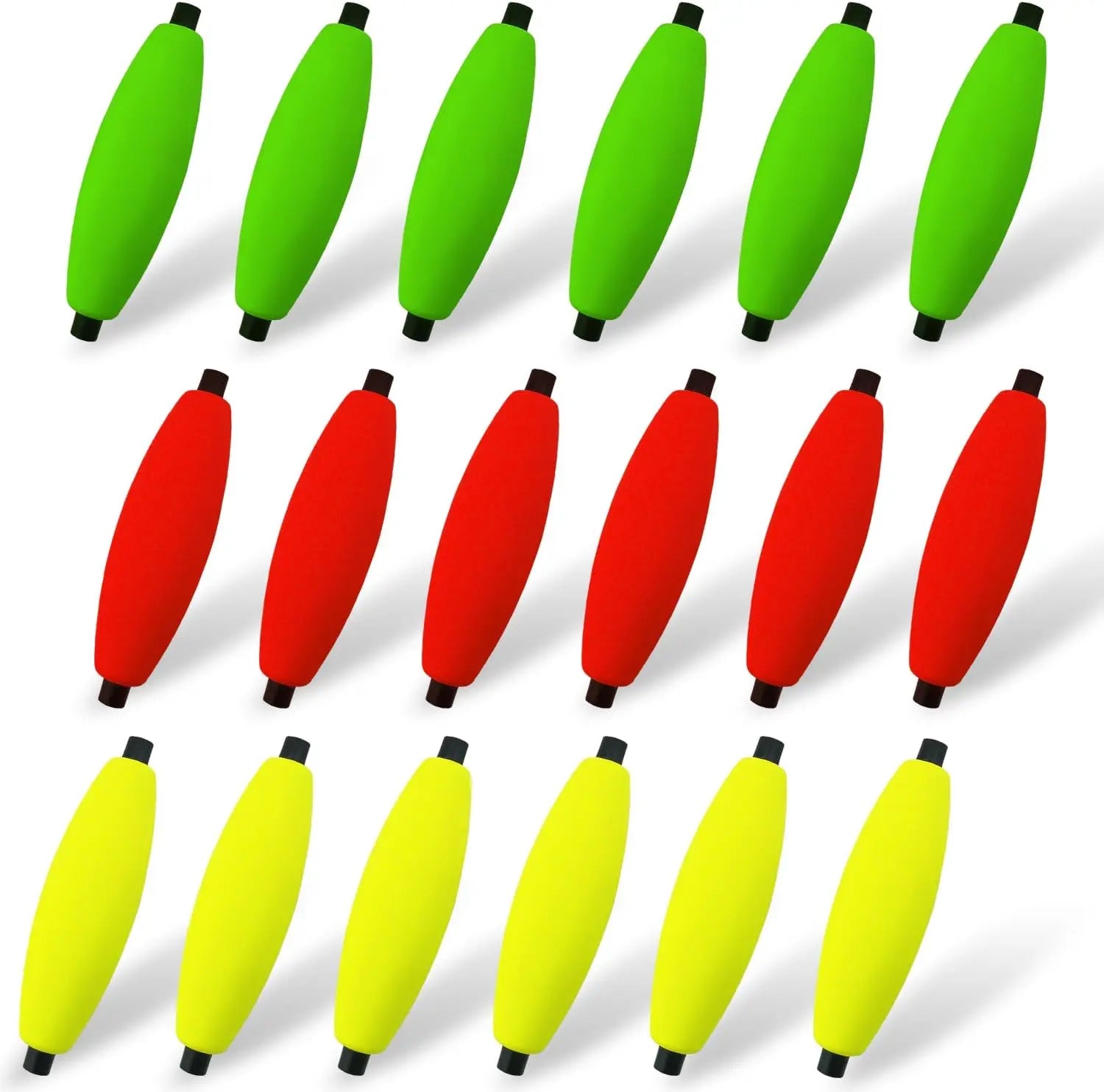Foam Fishing Peg Floats for Catfish, 5 Sizes 1.5-3.5in, High-Density, Fluorescent Colors, Fresh & Saltwater