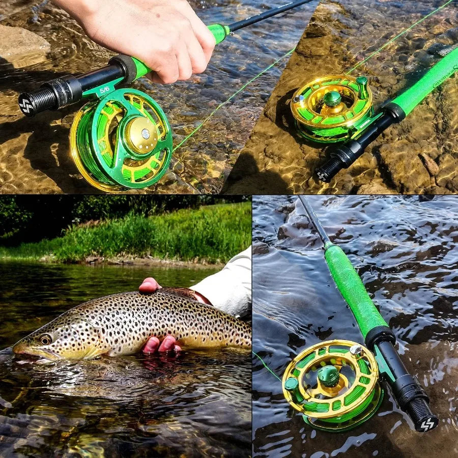 Standard Fly Fishing Combo Starter Kit 5 6 Weight 9' Fly Rod with SuperPolymer Handle for Freshwater and Saltwater