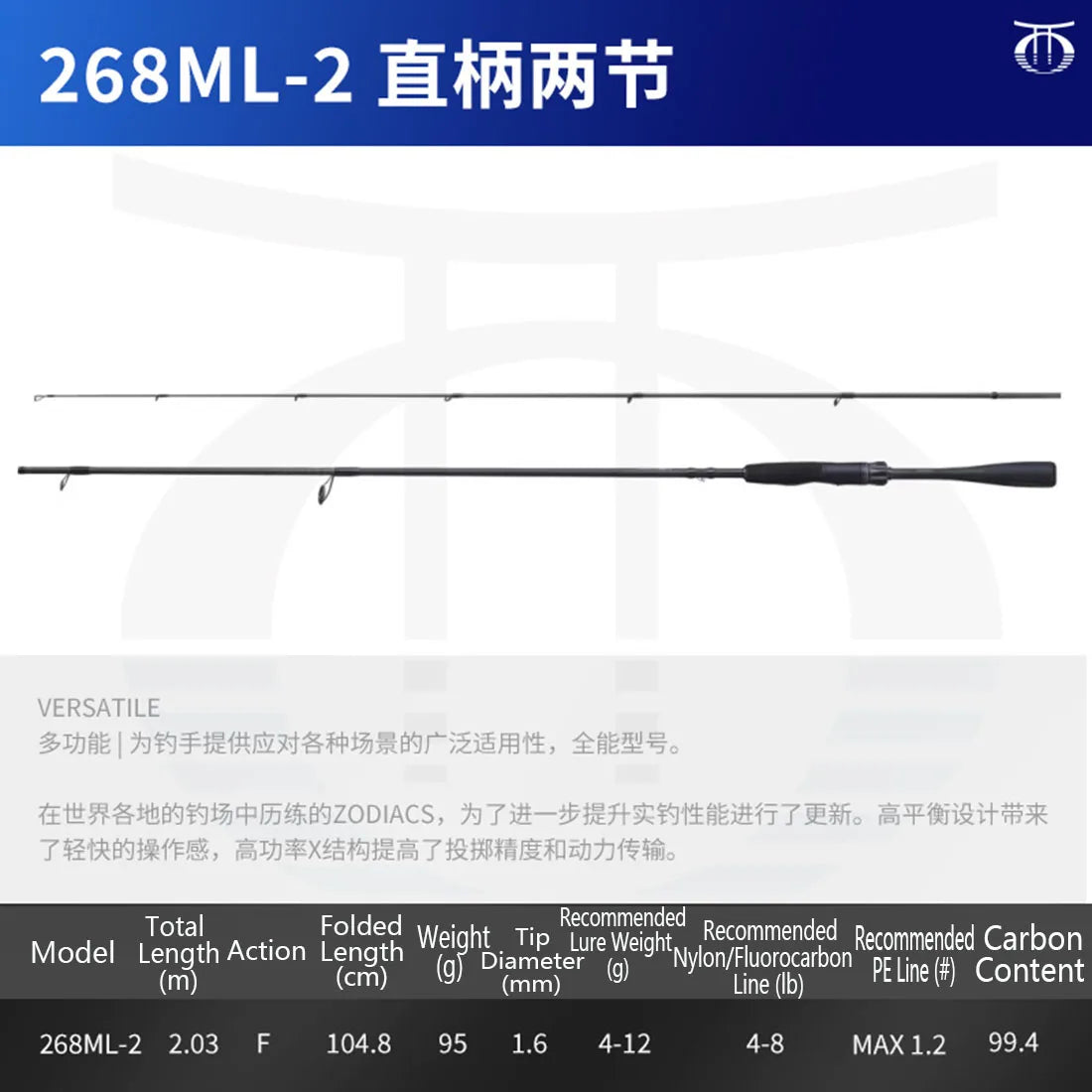 Shimano Zodias 2-Piece Fishing Rod Carbon Fiber Spinning Casting Rod Hi-Power Lightweight Sensitive Bass Fishing Lure Rod
