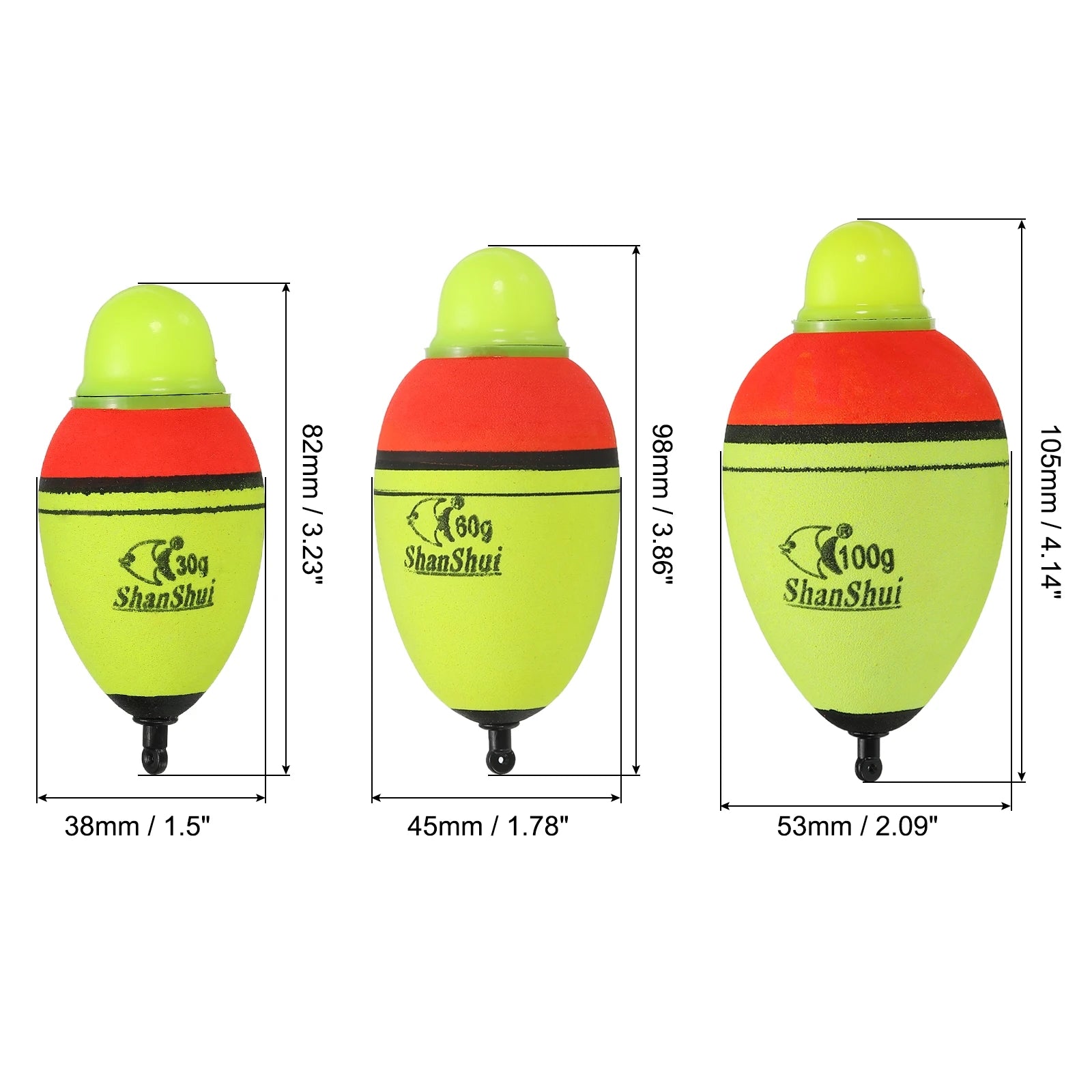 1oz 2.1oz 3.5oz Lighted Fishing Slip Bobbers, 1 Pack EVA Green Red LED Light Up Fishing Float for Night Fishing, Yellow