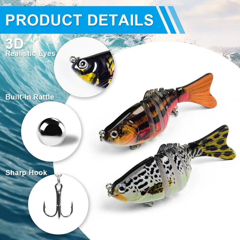 JSFUN 3PCS Lifelike 7 Segment Swimbait Fishing Lures10cm/15g Slow Sinking Crankbait Hard Baits for Freshwater Saltwater Fishing