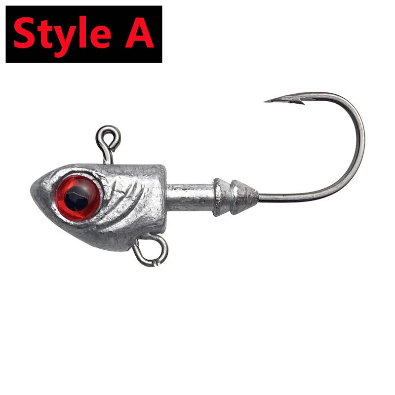 New 5PCS Jig Head Hook Fish Shape Carbon Steel Head Fishing Hooks With Treble Fishing Hook Soft Worm Fishing Accessories 3.5-14g