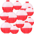 12 Fishing Bobber Paper Lanterns, 8 & 12 Inch, Red & White, for Fisherman Theme Party Decor