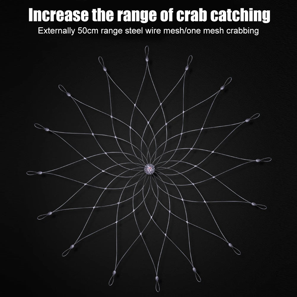 Fishing Crab Trap Net Automatic Open Closing Fishing Crab Trap Net Steel Wire for Saltwater Seawater Outdoor Fishing Accessories