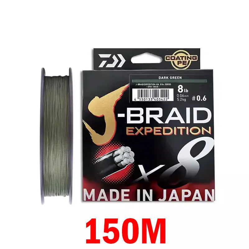 2024 DAIWA Fishing Line J-BRAID Expedition X8 150/300M Braided PE wire Dark Green/Orange/Multicolor