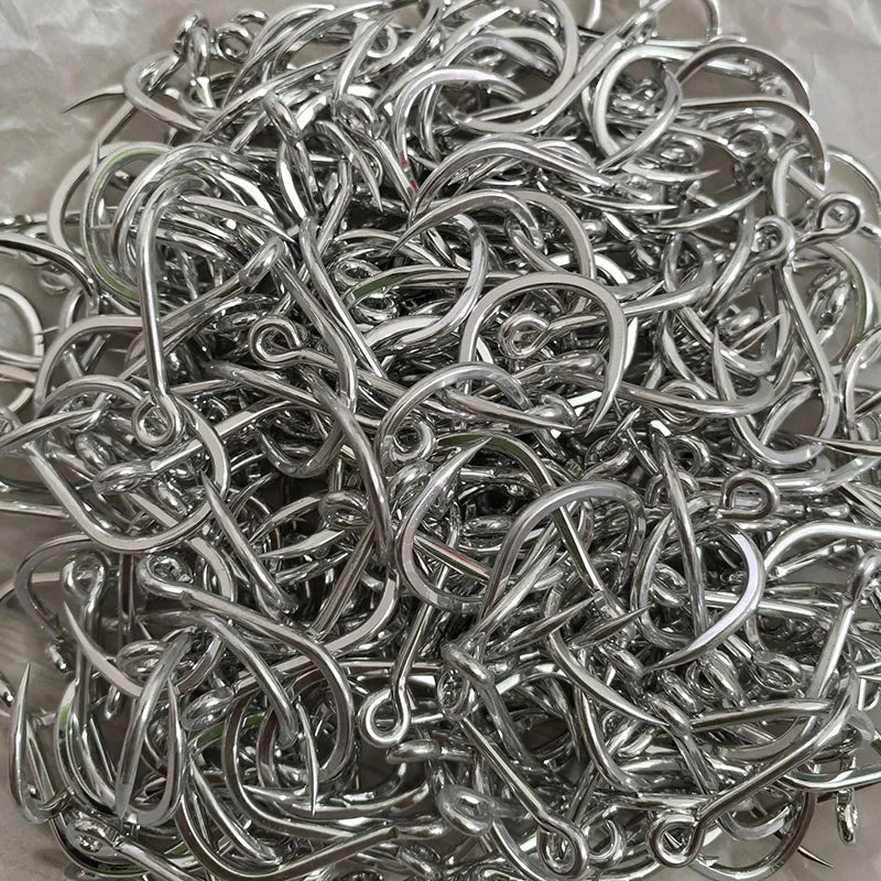 BKK8062Anti-Corrosive5xStreng Iron Plate Hooks Thened Bright Tin Round Point Sea Fishing Hooks Barbed Tuna Bulk Fish HooksRinged