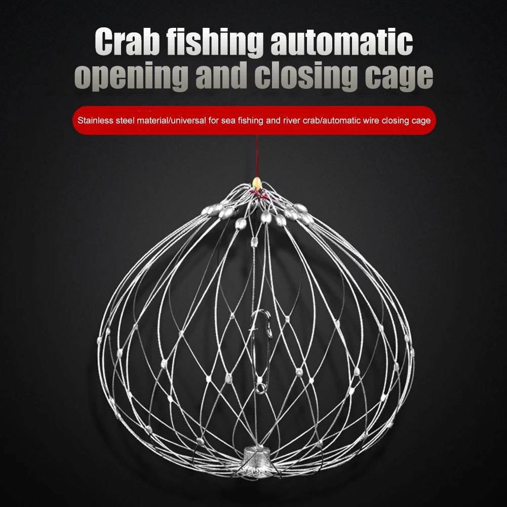 Fishing Crab Trap Net Automatic Open Closing Fishing Crab Trap Net Steel Wire for Saltwater Seawater Outdoor Fishing Accessories
