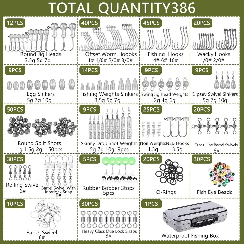 397 Pcs Fishing Accessories Kit with Backpack, Tackle Box, Hooks, Weights, Sinkers, Spinner Blade Gear