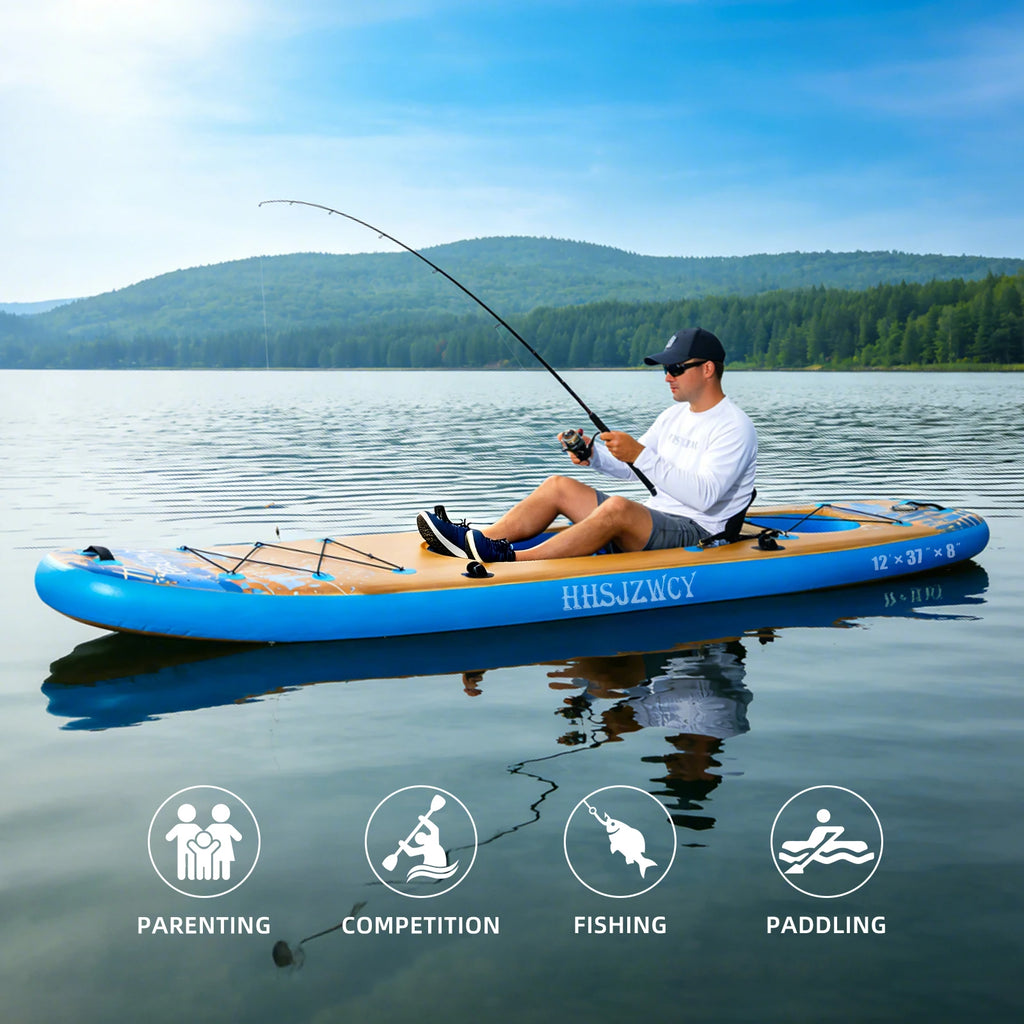 Inflatable Kayak with Detachable Seat, 12' SUP-Kayak Set Includes Hand Pump/Aluminum Oar/Backpack,for Fishing, Touring