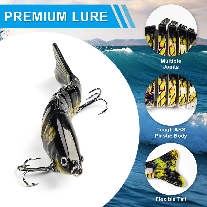 JSFUN 3PCS Lifelike 7 Segment Swimbait Fishing Lures10cm/15g Slow Sinking Crankbait Hard Baits for Freshwater Saltwater Fishing