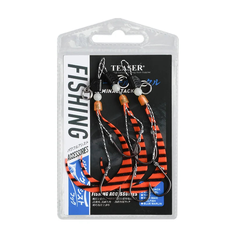 TEASER HK053 3pcs/bag Deep Sea Fishing Octopus Cuttlefish Jig Head Fishing Hooks Luminous Soft Squid Silicone Skirt Hooks