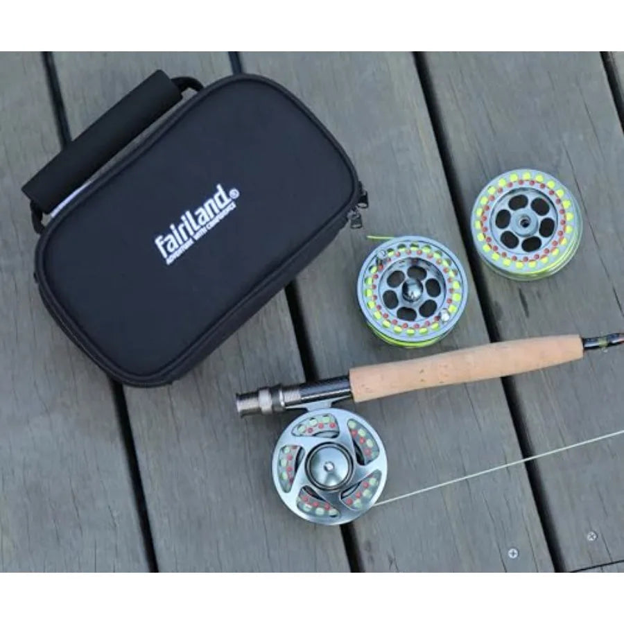 TURMAX MK2 Fly Fishing Reel Combo CNC Aluminum Large Arbor Fly Reel with 2 Extra Spools and Storage Case Sealed Carbon Drag Lef