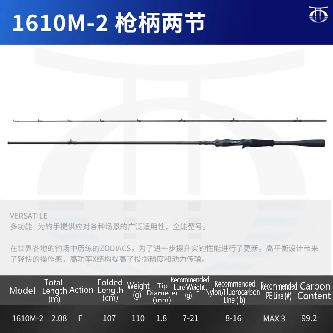Shimano Zodias 2-Piece Fishing Rod Carbon Fiber Spinning Casting Rod Hi-Power Lightweight Sensitive Bass Fishing Lure Rod