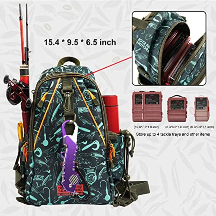 Fishing Tackle Storage Bag With Fishing lure Box, Water-Resistant Fishing Backpack with Rod Holder, Fishing Gear Bag