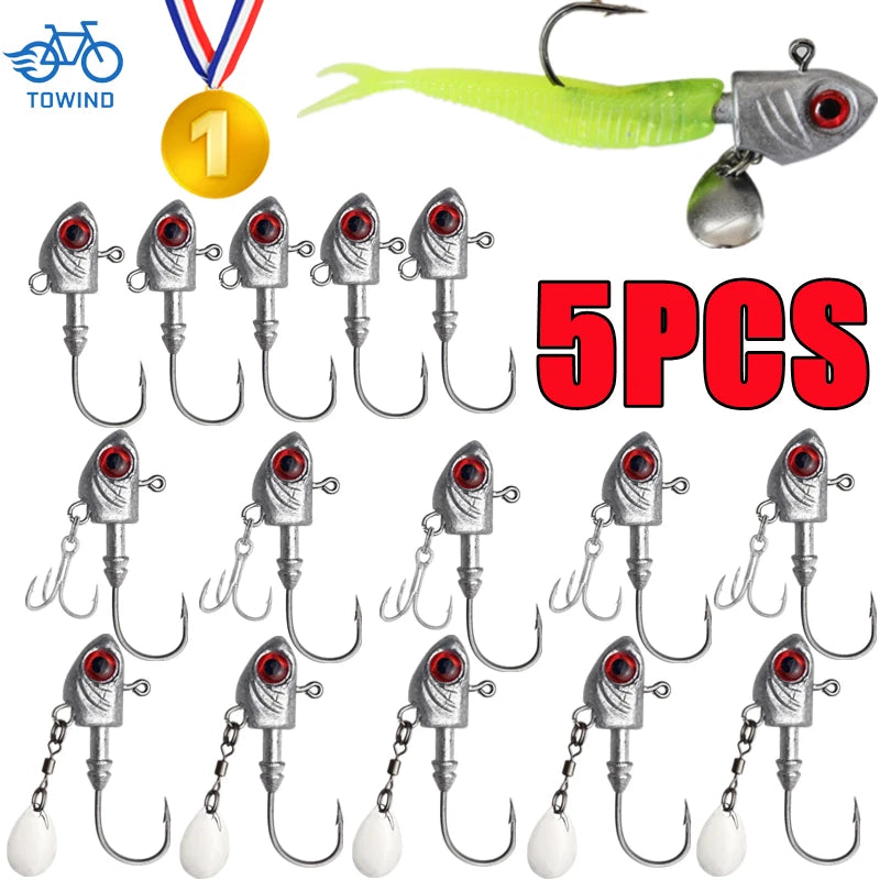 New 5PCS Jig Head Hook Fish Shape Carbon Steel Head Fishing Hooks With Treble Fishing Hook Soft Worm Fishing Accessories 3.5-14g