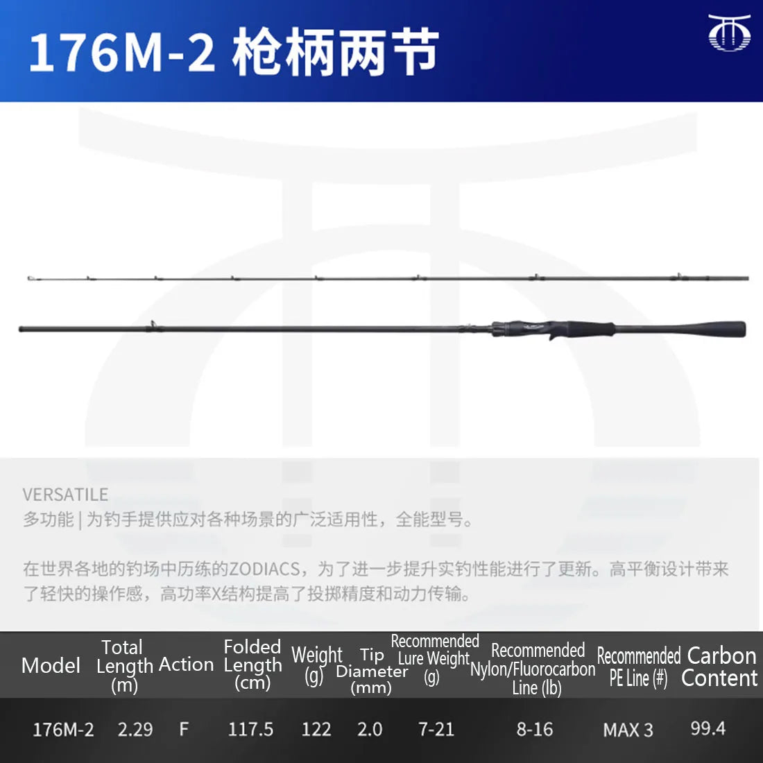 Shimano Zodias 2-Piece Fishing Rod Carbon Fiber Spinning Casting Rod Hi-Power Lightweight Sensitive Bass Fishing Lure Rod