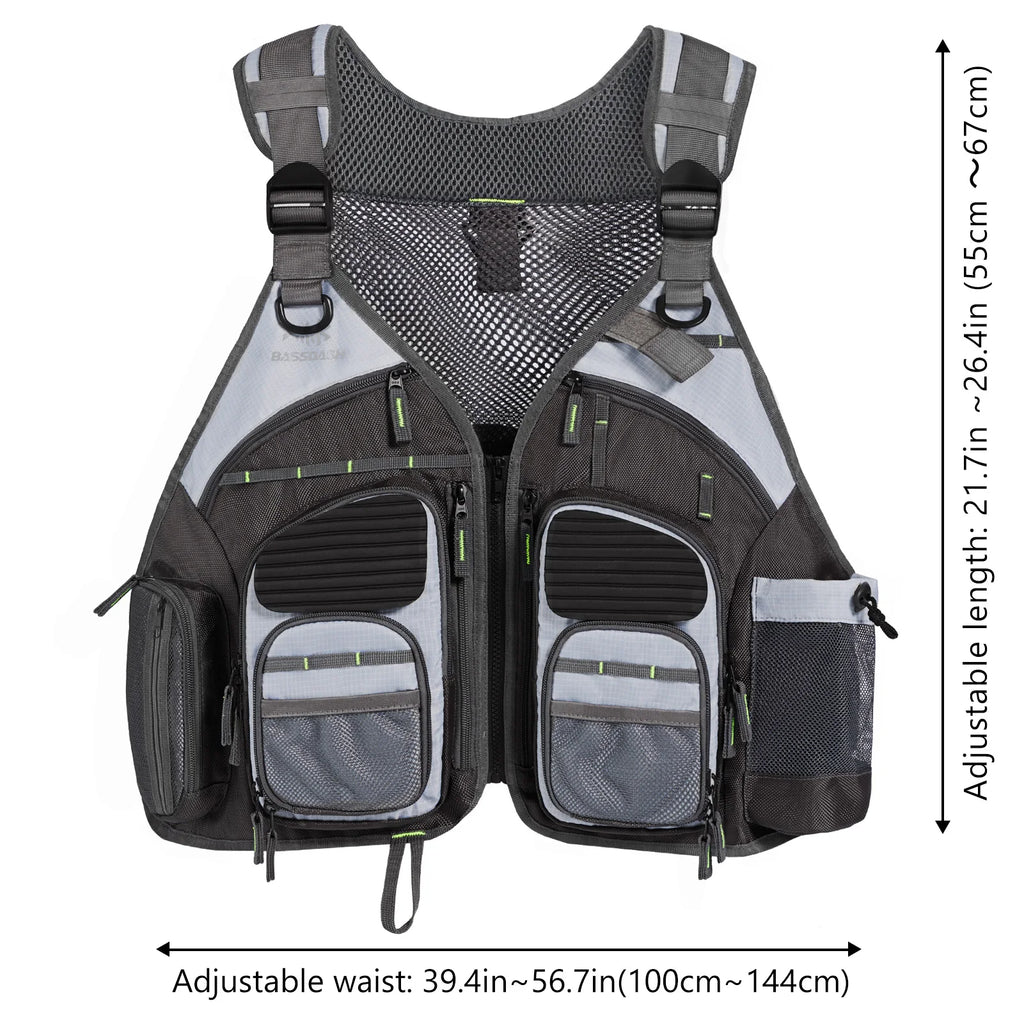 Bassdash Fishing Vest Adjustable Outdoor Sports Fishing Tackle Breathable