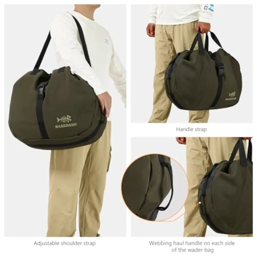FW08 Men's Breathable Waterproof Fly Fishing Waders Chest Fishing X-Large Stocking Foot 11-12 with Foldable Wader Bag Changing