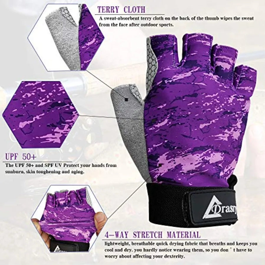 UV Fishing Gloves Fingerl Sun Protection Men Women UPF50+SPF for Fishing Kayaking Paddling Hiking Sailing Rowing Driving Canoei