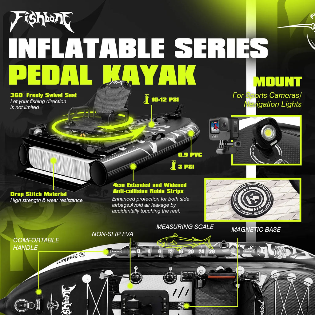 Spatium Fishing Kayak Boat Pedal Drive Sit on Top Pedal Drive Kayak Power System Orientation System, 11'*48"*6",Capacity 660LBS
