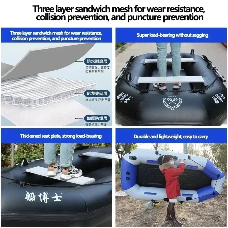Multi-size Inflatable Boat with Electric Propeller Set for River Lakes Kayaking Drifting Fishing Boat with Air Deck Bottom Canoe