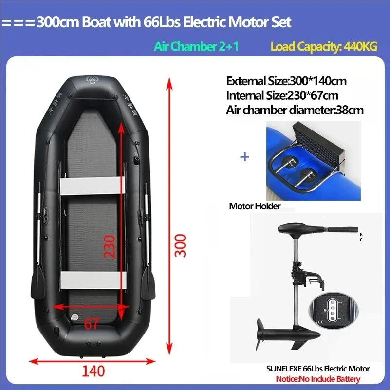 Multi-size Inflatable Boat with Electric Propeller Set for River Lakes Kayaking Drifting Fishing Boat with Air Deck Bottom Canoe