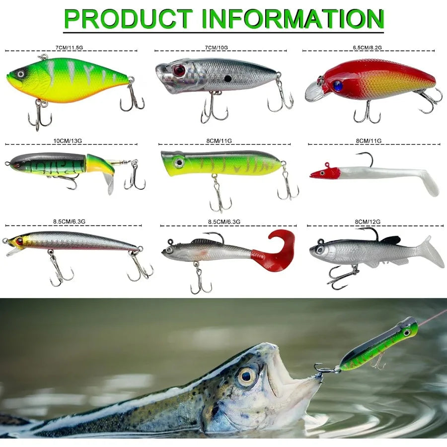 Comprehensive Fishing Lures Kit with Tackle Box for Freshwater and Saltwater Fishing: Includes Crankbaits Minnows Spinnerbaits
