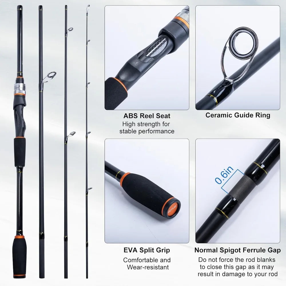 Spinning Fishing Rod & Reel Combo with Carrier Bag, 6.6-9FT, Complete Freshwater Fishing Kit for Starter