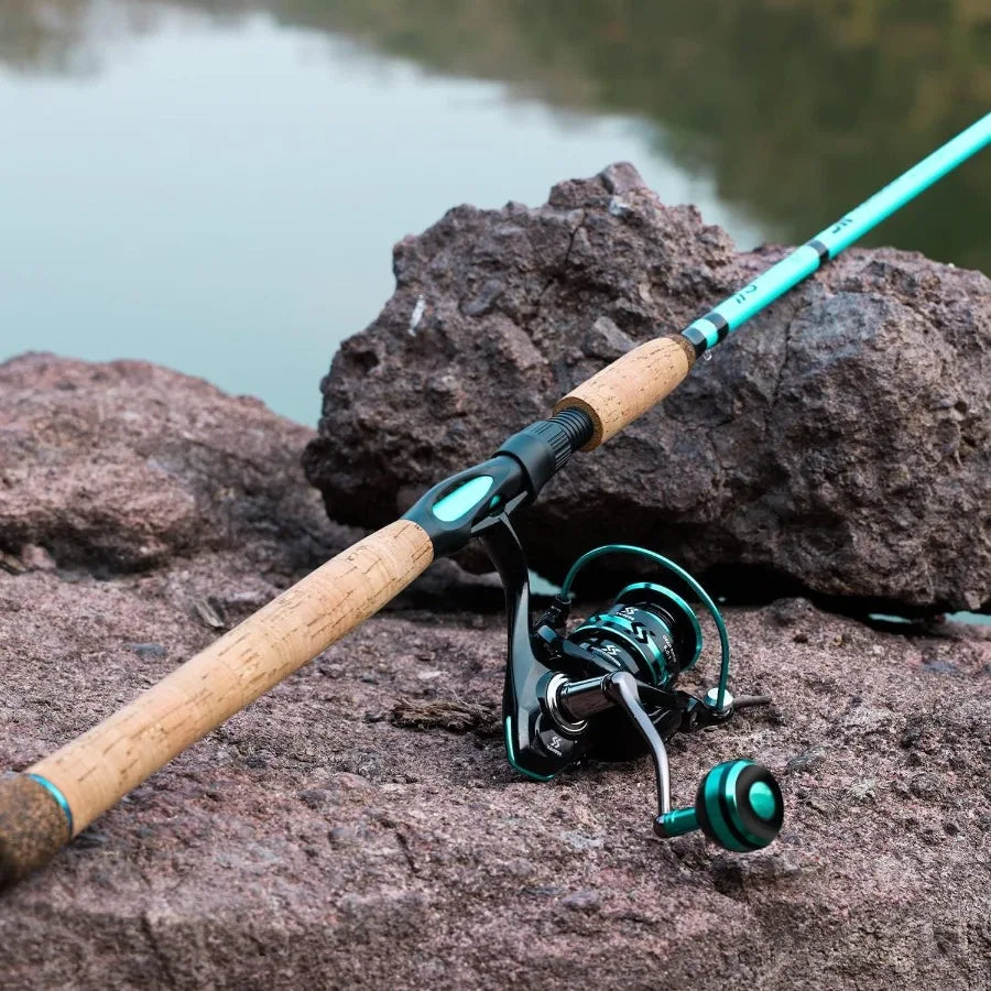 7' 2Piece Spinning Fishing Rod and Reel Combo with 4000 Size Reel Adjustable Handle Position for Right or Left Hand Use Ideal f