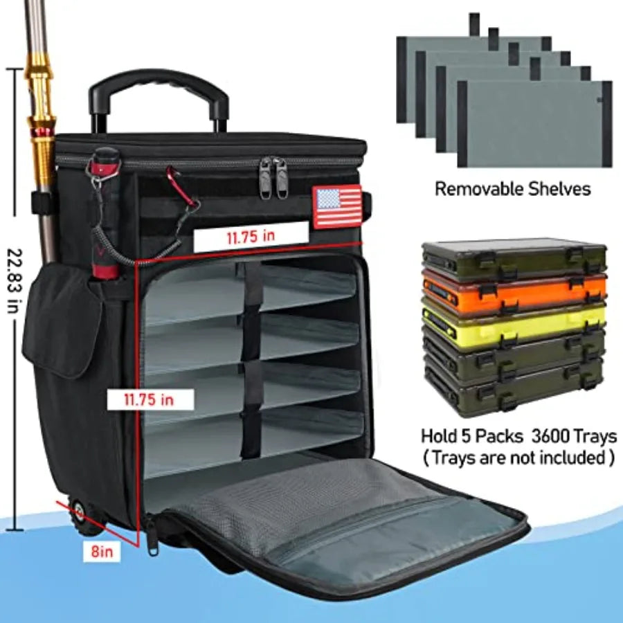 MATEIN Rolling Tackle Box with Cooler Large Fishing Bag with Wheels for 5 Trays Trays Not Included Lunch Backpack for Women Ins