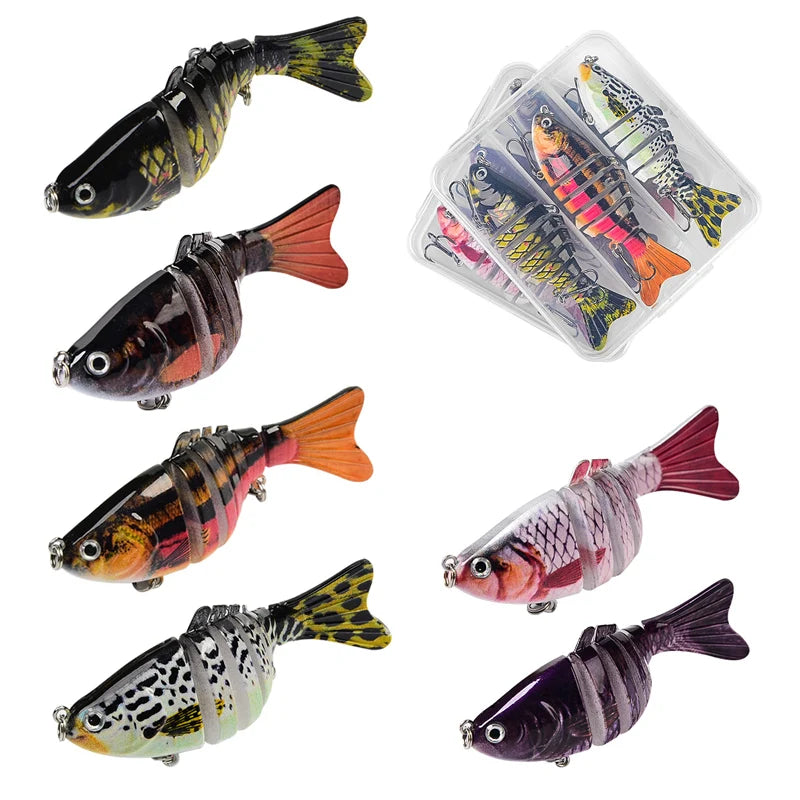 JSFUN 3PCS Lifelike 7 Segment Swimbait Fishing Lures10cm/15g Slow Sinking Crankbait Hard Baits for Freshwater Saltwater Fishing