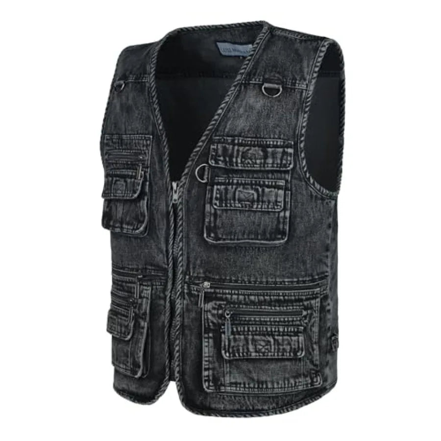 Men's Denim Multi-Pockets Leisure Work Fishing Outerwear Vest