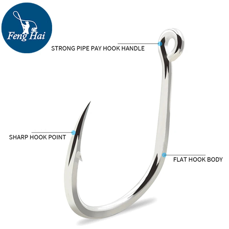 BKK8062Anti-Corrosive5xStreng Iron Plate Hooks Thened Bright Tin Round Point Sea Fishing Hooks Barbed Tuna Bulk Fish HooksRinged