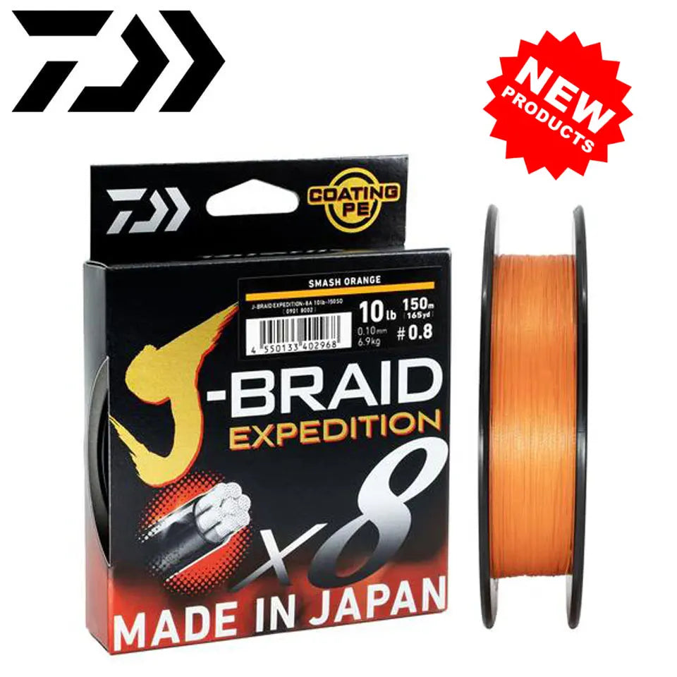 2024 DAIWA Fishing Line J-BRAID Expedition X8 150/300M Braided PE wire Dark Green/Orange/Multicolor