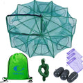 32in x 10in Folded Fishing Bait Trap with 10 Holes, Large Space for Fish/Crab/Shrimp/Crawdad, Includes Bait Bag and Rope