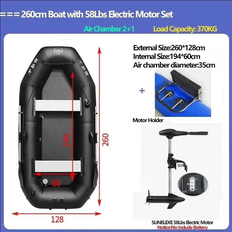 Multi-size Inflatable Boat with Electric Propeller Set for River Lakes Kayaking Drifting Fishing Boat with Air Deck Bottom Canoe