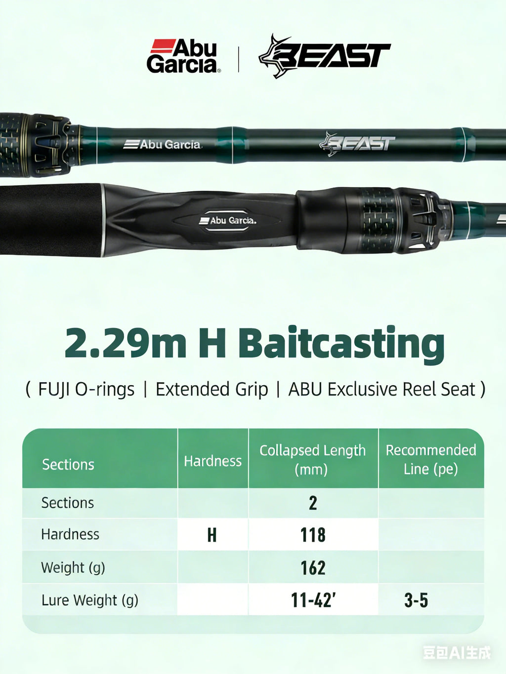 ABU Garcia Original New Beast Casting Fishing Rod 2.29/2.43M Power H/XH/XXH Fuji O Ring Extended EVA Split Handle