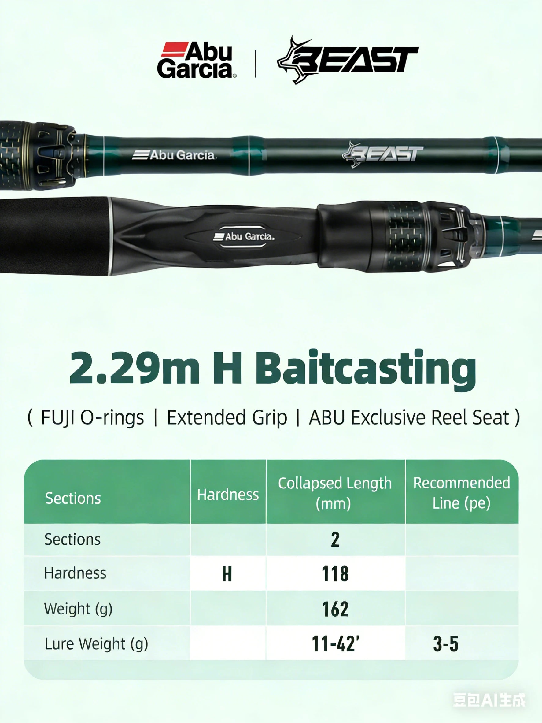 ABU Garcia Original New Beast Casting Fishing Rod 2.29/2.43M Power H/XH/XXH Fuji O Ring Extended EVA Split Handle