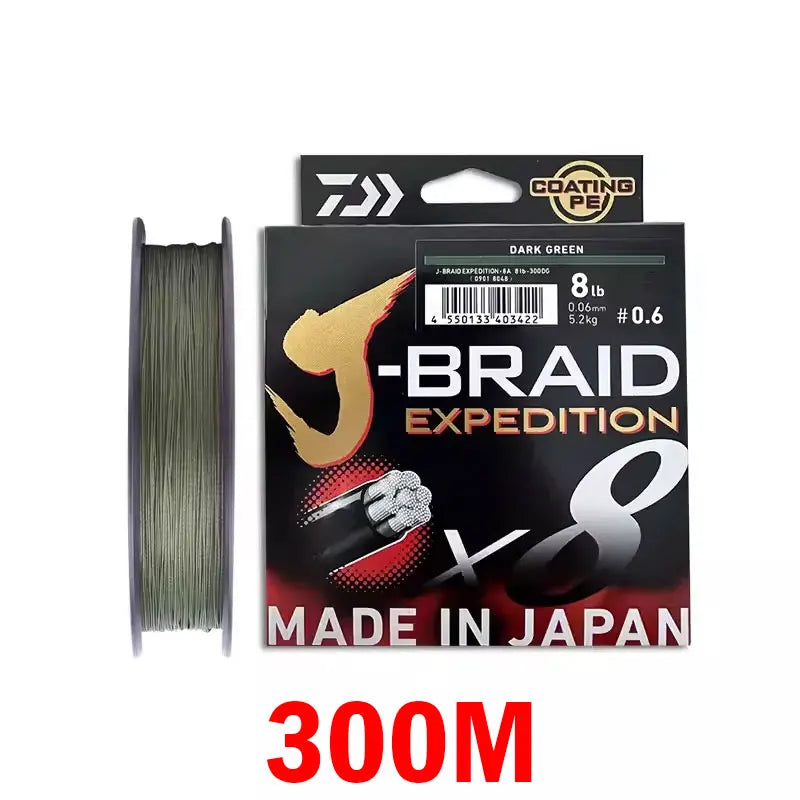 2024 DAIWA Fishing Line J-BRAID Expedition X8 150/300M Braided PE wire Dark Green/Orange/Multicolor