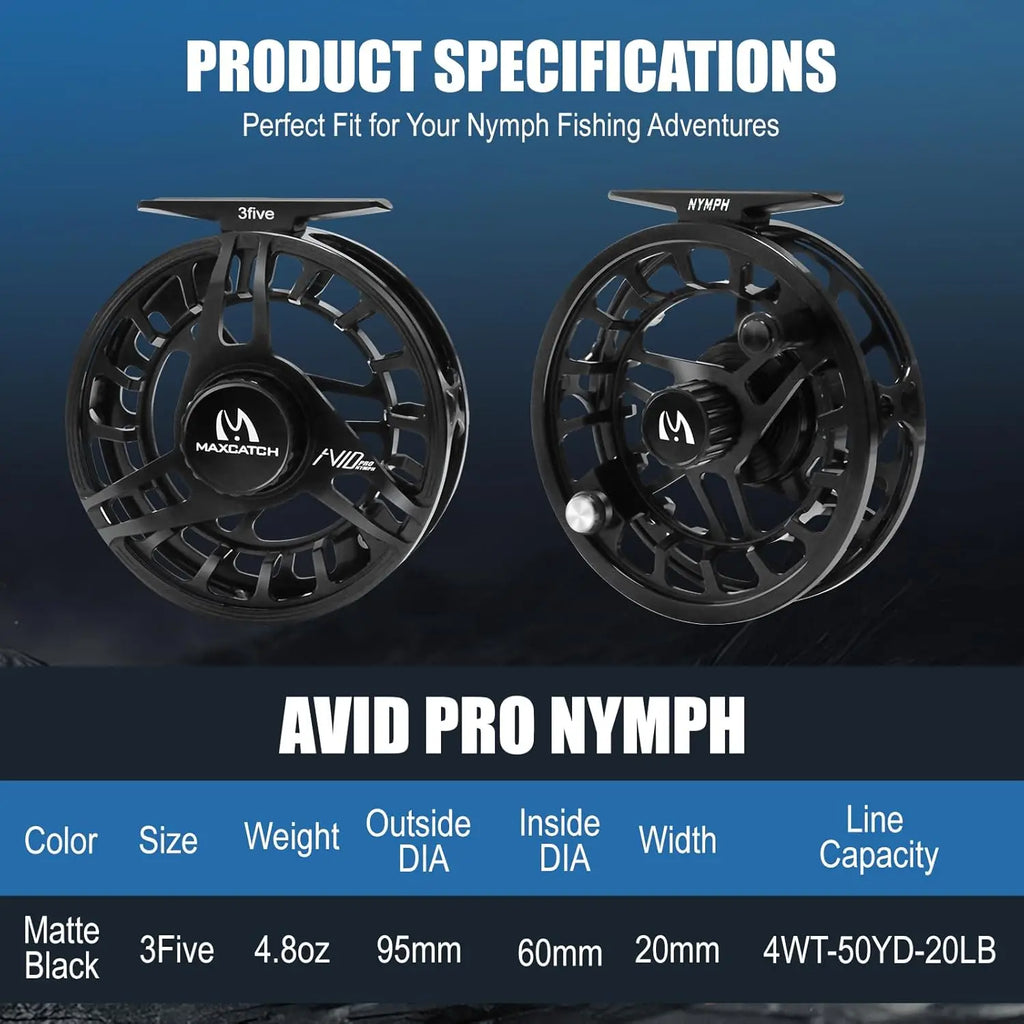 CNC-Machined Large Arbor Full Frame Fly Fishing Reel for Euro Nymph, Super Light Housing