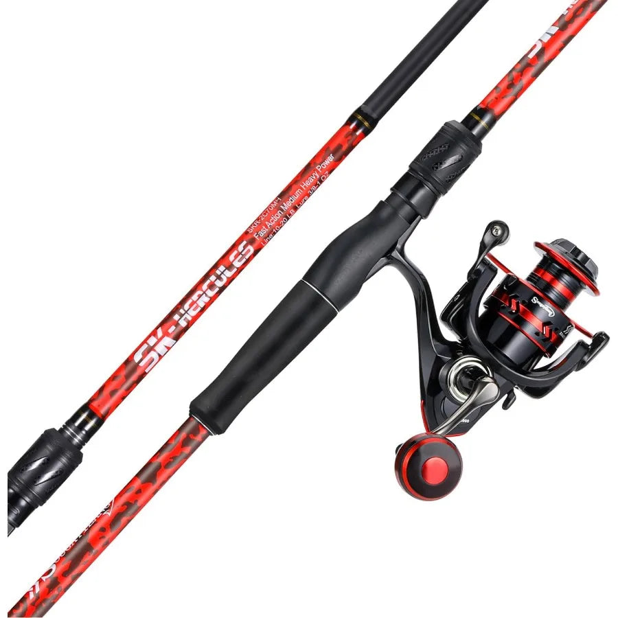7' 2Piece Spinning Fishing Rod and Reel Combo with 4000 Size Reel Adjustable Handle Position for Right or Left Hand Use Ideal f