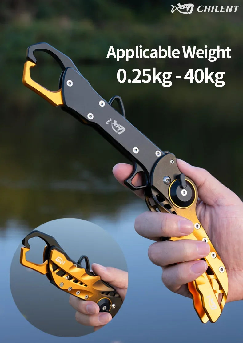 CHILENT Foldable Aluminum Alloy Fish Lip Gripper Portable Fishing Pliers Hand Grip Hook Gripper Lipgrip Fishing Accessories Tool