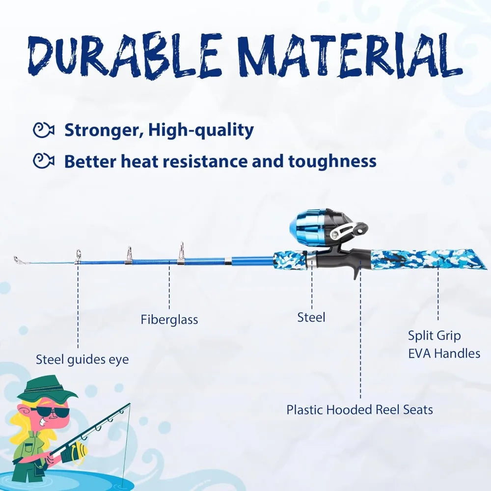 Portable Telescopic Fishing Pole with Reel Combo Kit for Kids, Includes Tackle Box and Net, Perfect for Youth Beginners
