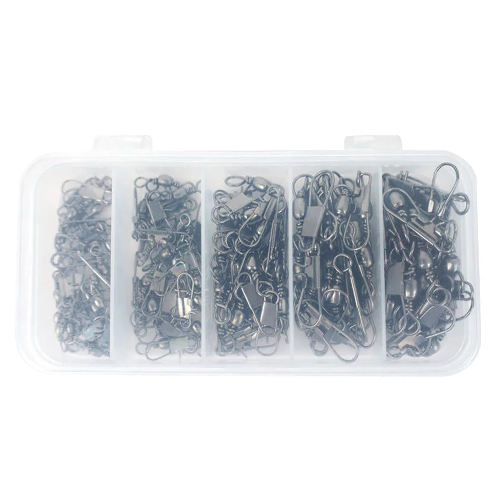 200 PCS Stainless Steel Fishing Snap Swivel High Strength Barrel Swivel Fishing Swivels Snaps for Freshwater Fishing