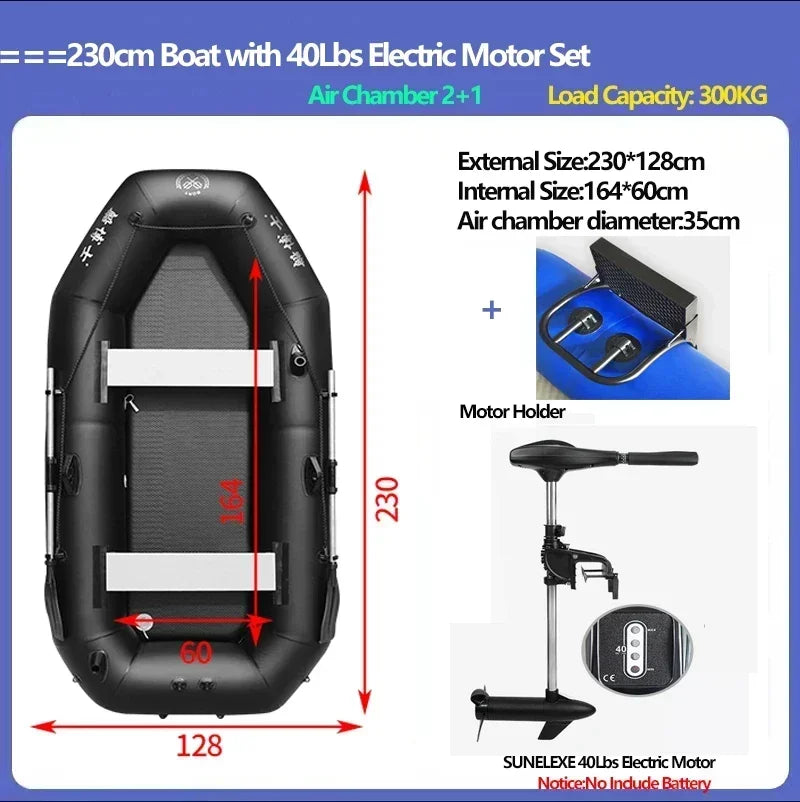 Multi-size Inflatable Boat with Electric Propeller Set for River Lakes Kayaking Drifting Fishing Boat with Air Deck Bottom Canoe