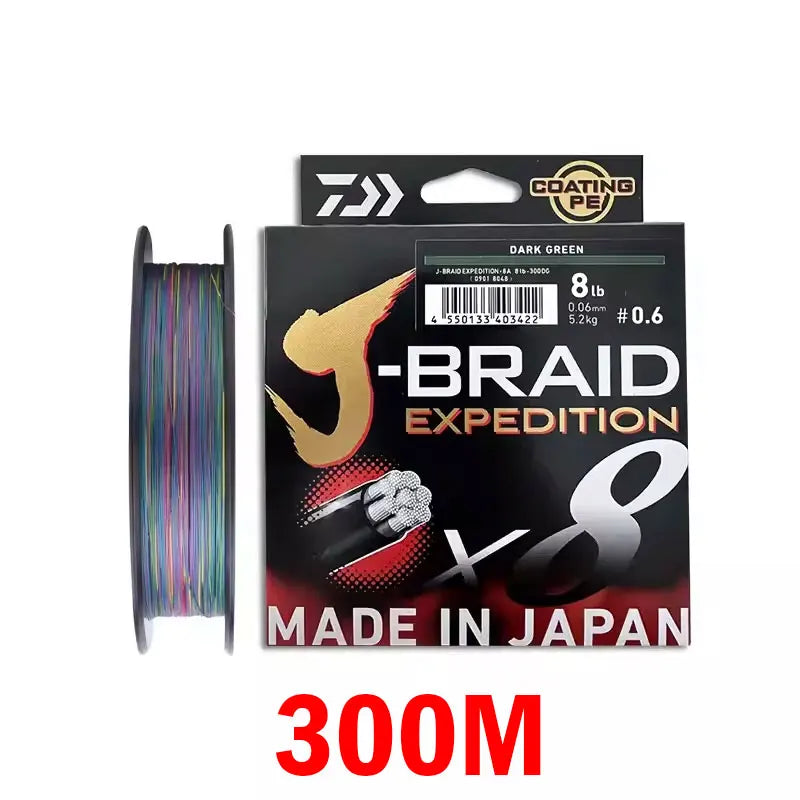 2024 DAIWA Fishing Line J-BRAID Expedition X8 150/300M Braided PE wire Dark Green/Orange/Multicolor