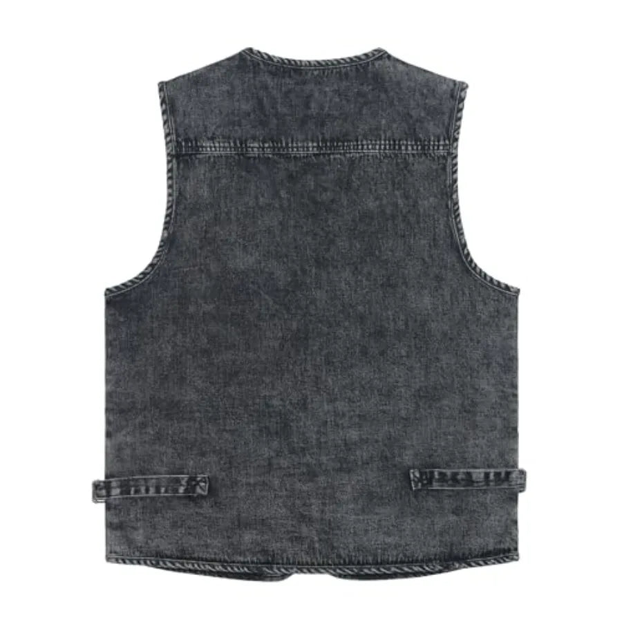Men's Denim Multi-Pockets Leisure Work Fishing Outerwear Vest